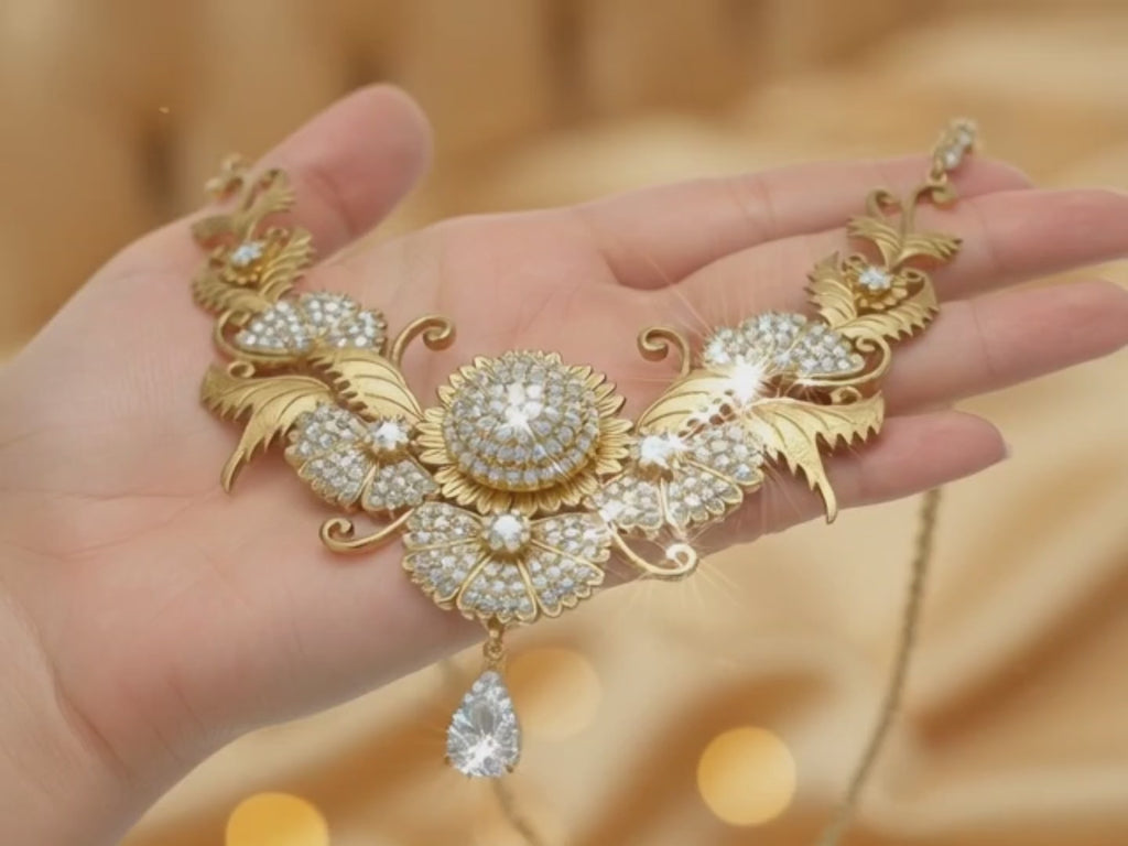 Luxury Floral Diamond Necklace CAD Design + Full Production Draft | 18K Gold Bridal Filigree Necklace | STL 3DM Ready-to-Manufacture Jewelry File