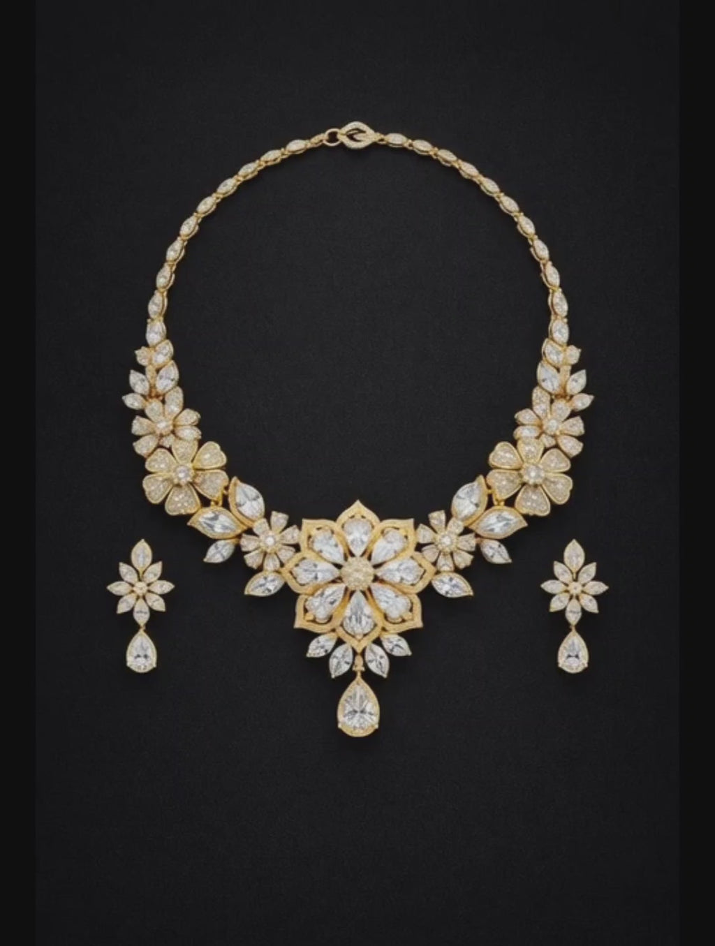 Luxury Floral Bridal Diamond Necklace Set - 4000x4000 Ultra-HD PNG Master Technical File