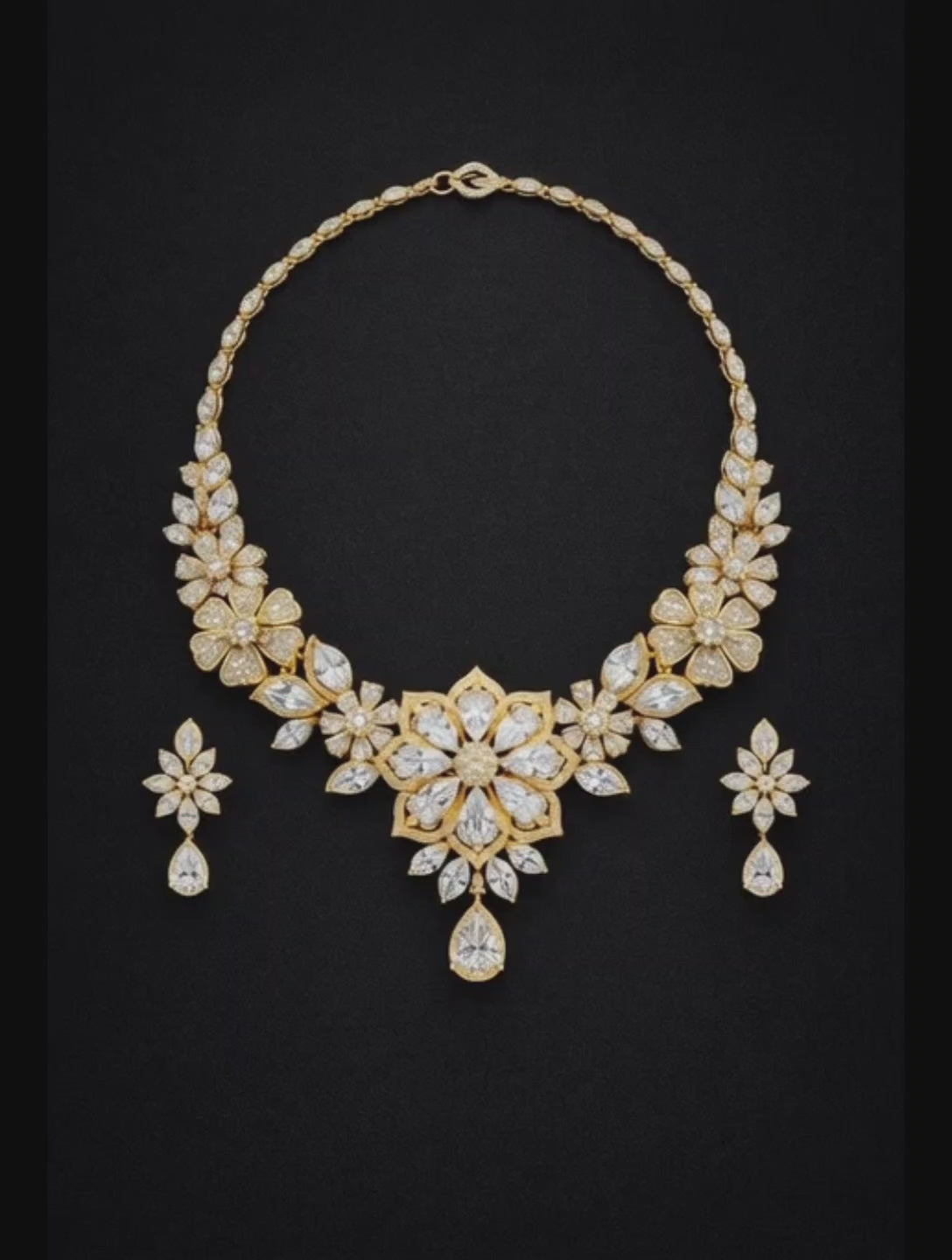 Luxury Floral Bridal Diamond Necklace Set - 4000x4000 Ultra-HD PNG Master Technical File