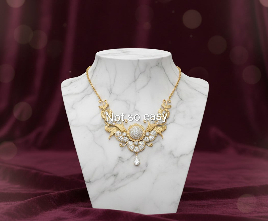 Luxury Floral Diamond Necklace CAD Design + Full Production Draft | 18K Gold Bridal Filigree Necklace | STL 3DM Ready-to-Manufacture Jewelry File