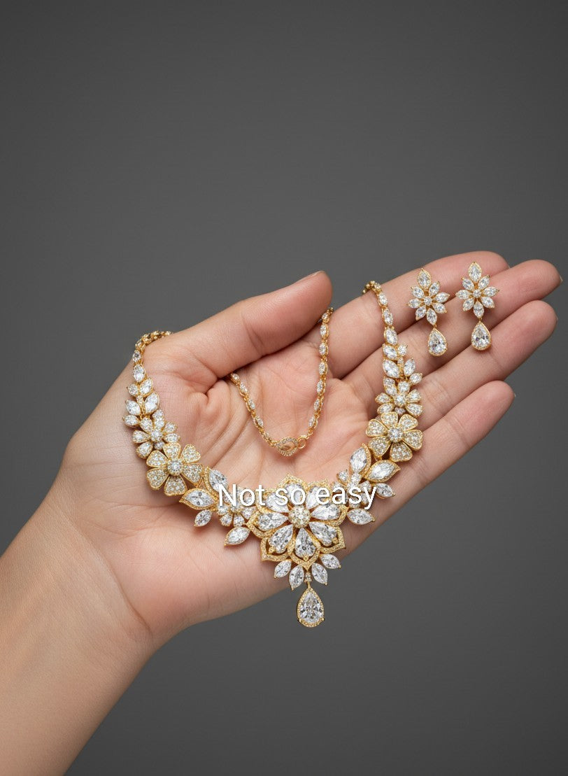 Luxury Floral Bridal Diamond Necklace Set - 4000x4000 Ultra-HD PNG Master Technical File