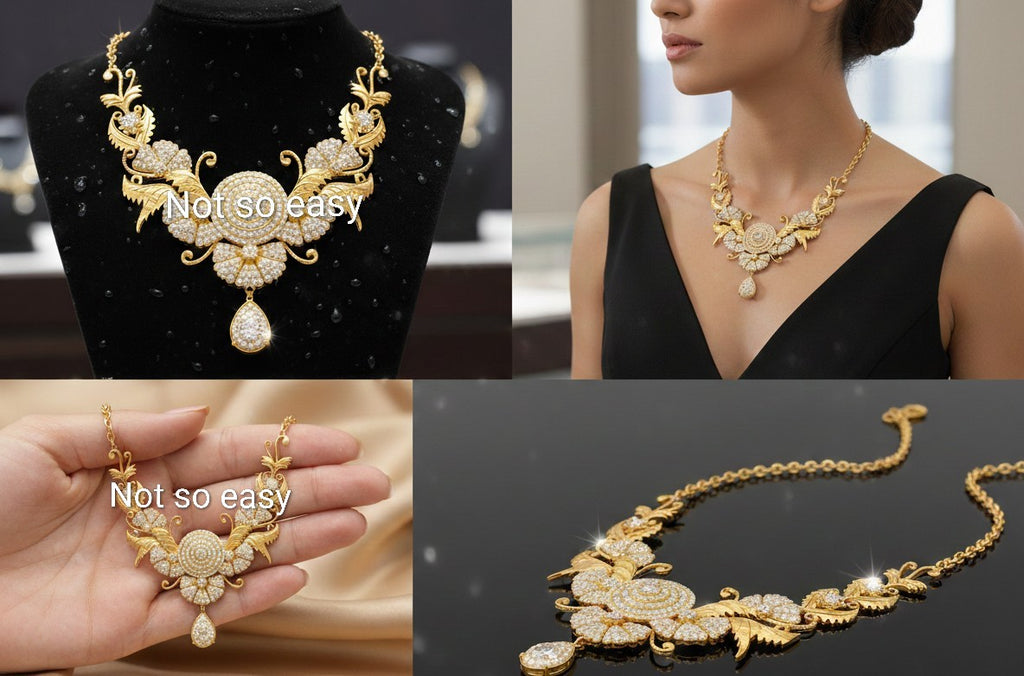 Luxury Floral Diamond Necklace CAD Design + Full Production Draft | 18K Gold Bridal Filigree Necklace | STL 3DM Ready-to-Manufacture Jewelry File