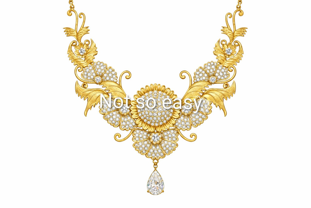 Luxury Floral Diamond Necklace CAD Design + Full Production Draft | 18K Gold Bridal Filigree Necklace | STL 3DM Ready-to-Manufacture Jewelry File