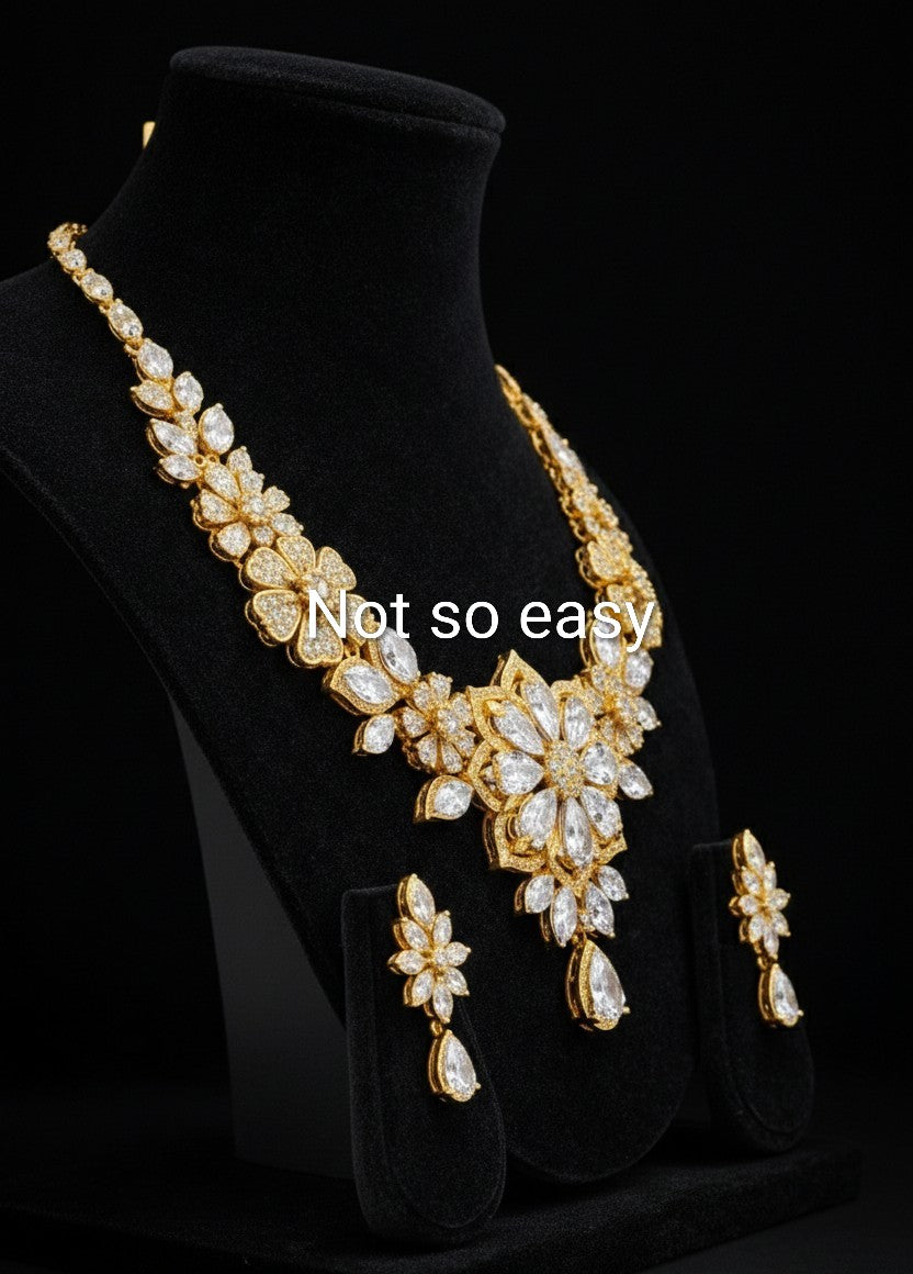 Luxury Floral Bridal Diamond Necklace Set - 4000x4000 Ultra-HD PNG Master Technical File
