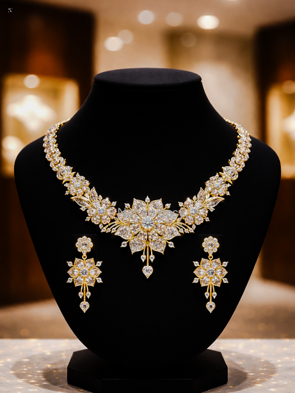 Royal Essence - Solid 22K Gold & Certified Diamond Bridal Necklace | Precision CAD-Engineered Masterpiece