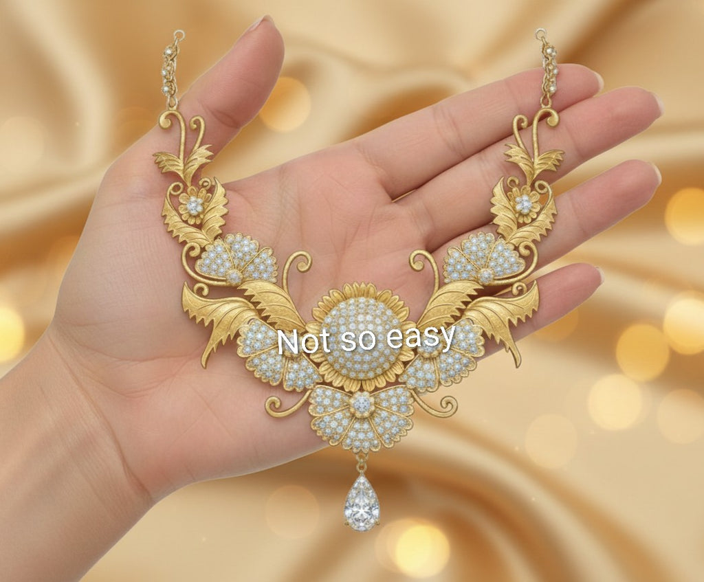 Luxury Floral Diamond Necklace CAD Design + Full Production Draft | 18K Gold Bridal Filigree Necklace | STL 3DM Ready-to-Manufacture Jewelry File