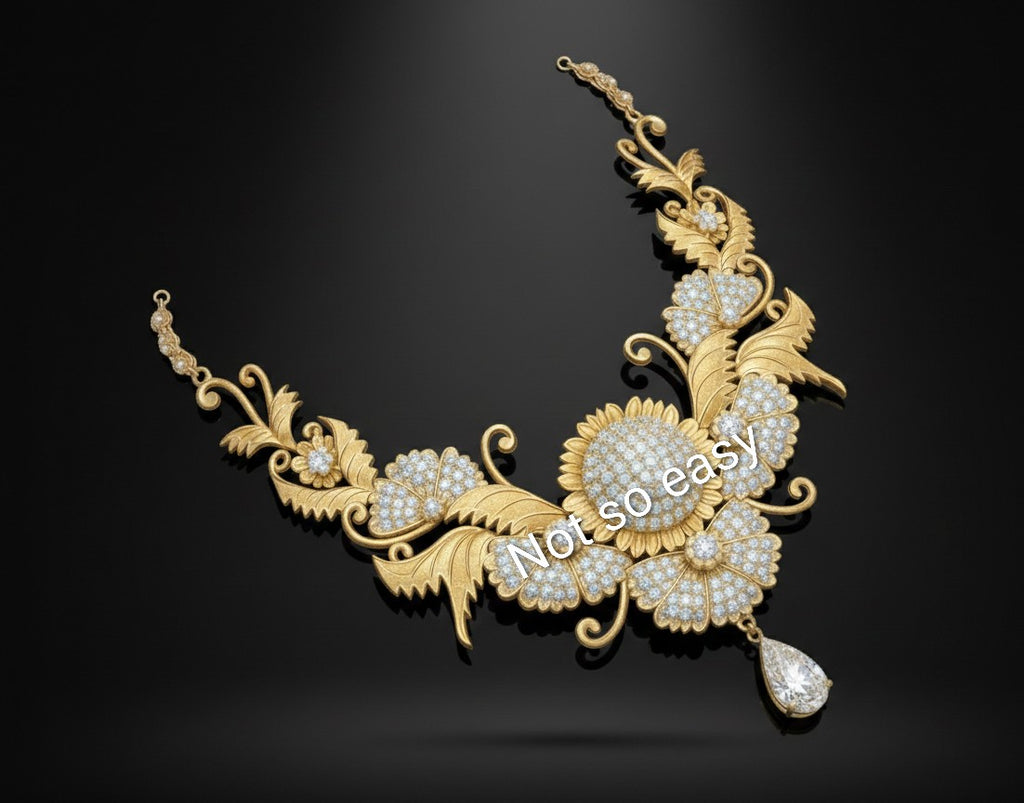 Luxury Floral Diamond Necklace CAD Design + Full Production Draft | 18K Gold Bridal Filigree Necklace | STL 3DM Ready-to-Manufacture Jewelry File